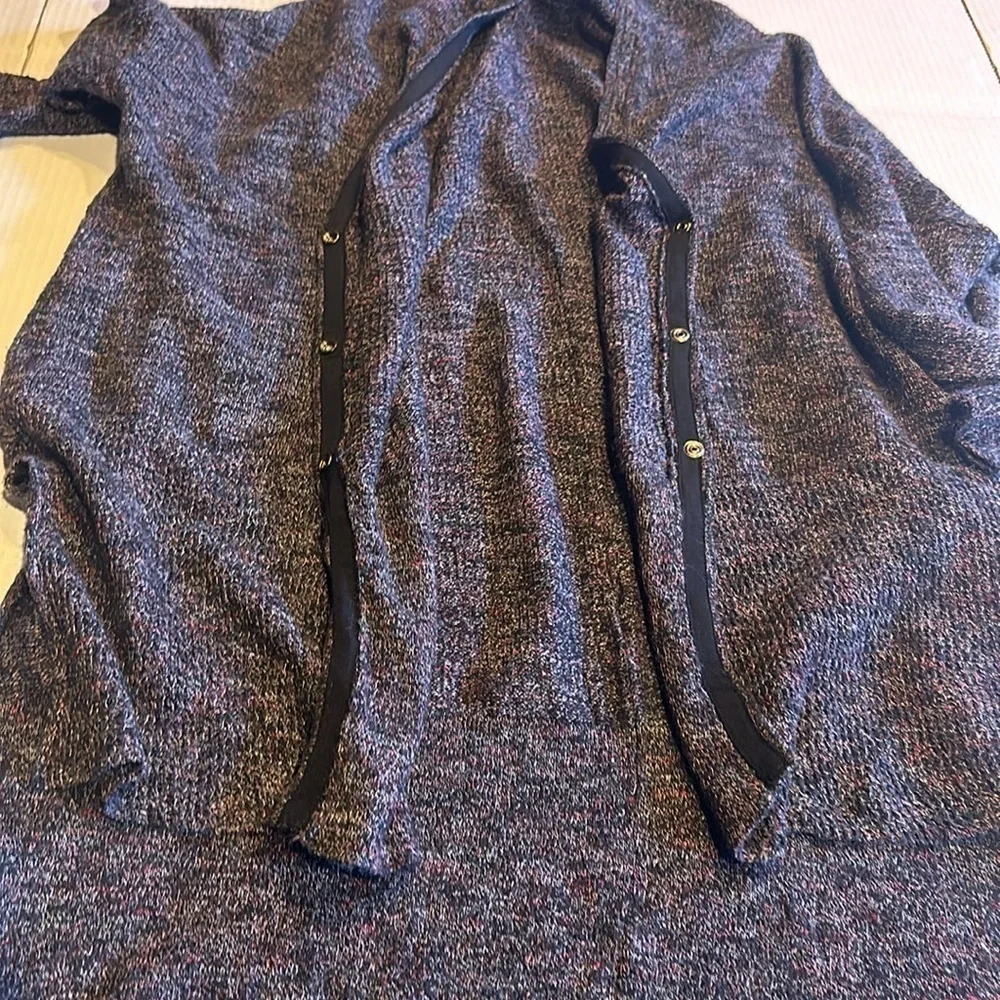 Free People oversized purple black magenta V neck 3 button sweater low high back